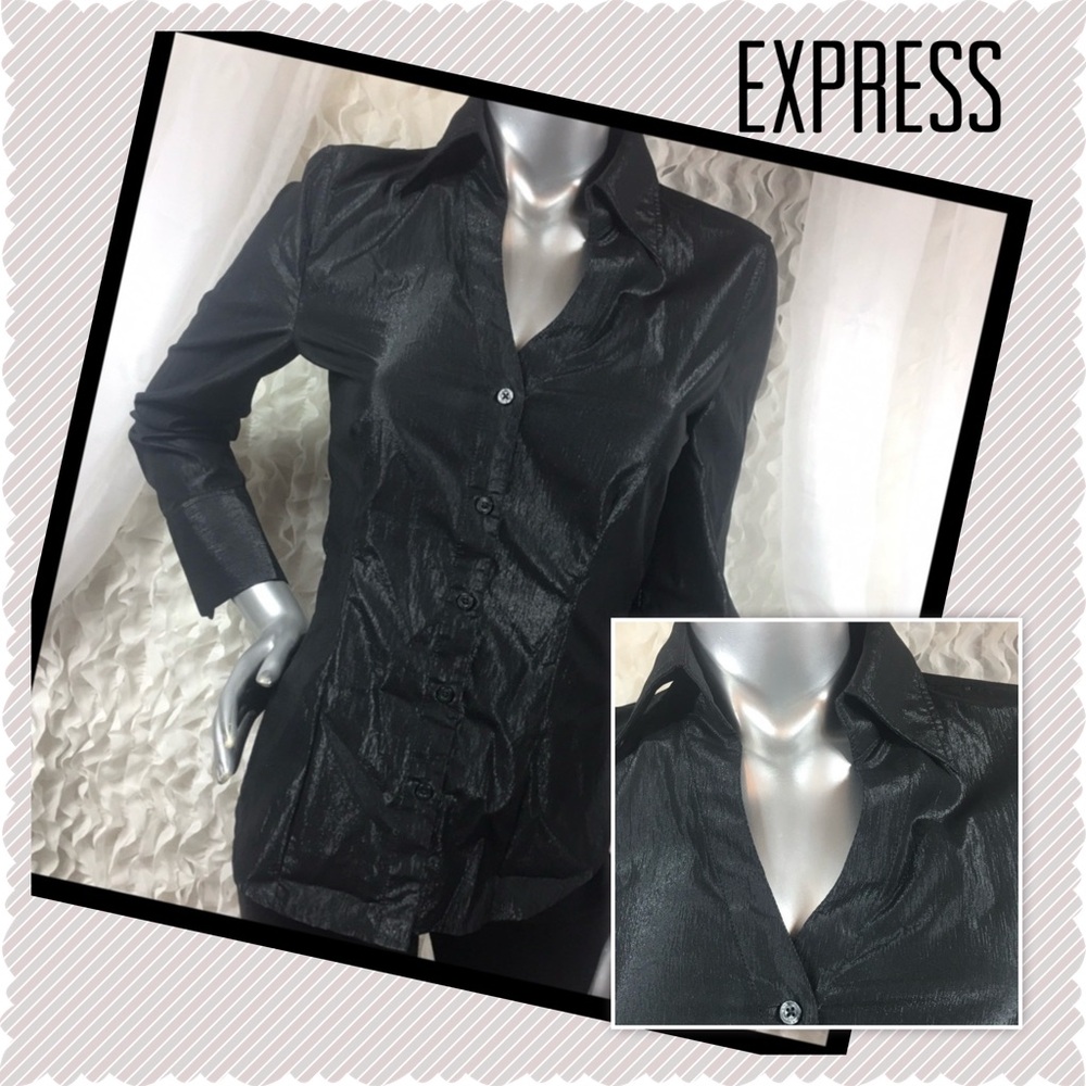 EXPRESS | Metallic Black Button Up Blouse